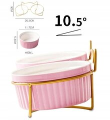 Dvigubas keramikinis maisto dubuo, rožinis, 2x400ml цена и информация | Миски, ящики для корма | pigu.lt