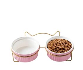 Dvigubas keramikinis maisto dubuo, rožinis, 2x400ml kaina ir informacija | Dubenėliai, dėžės maistui | pigu.lt
