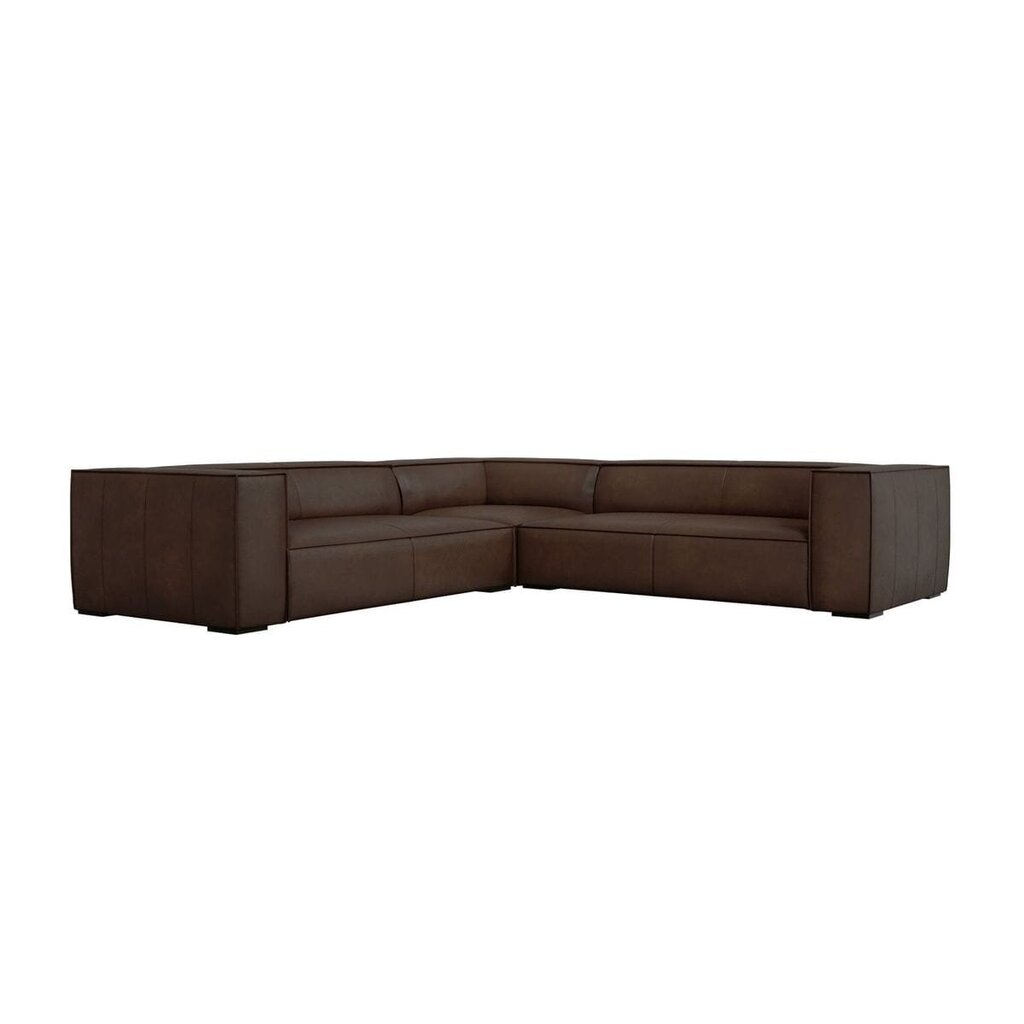 Penkiavietė odinė kampinė sofa Agawa, 280x280x68 cm, tamsiai rudos spalvos kaina ir informacija | Minkšti kampai | pigu.lt