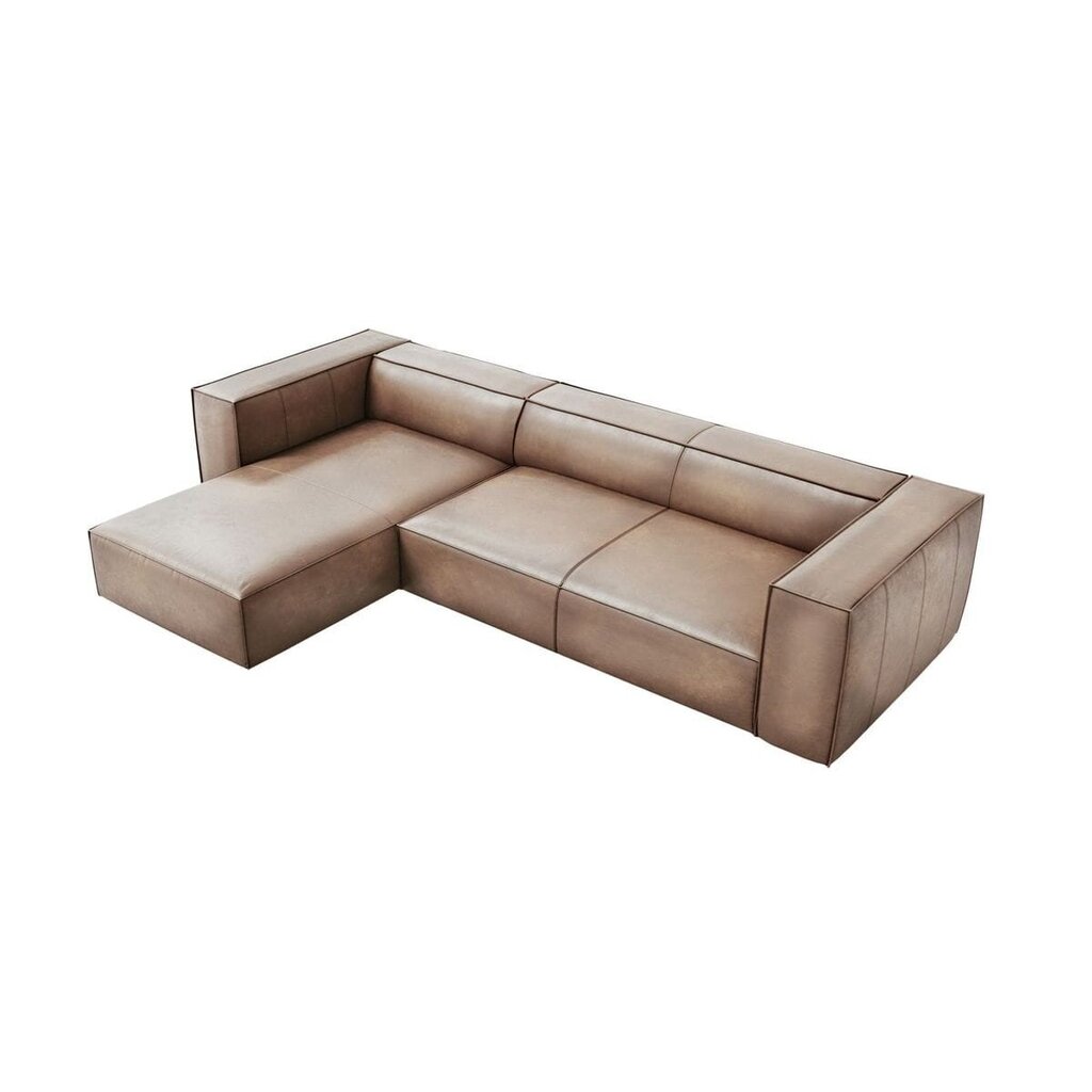 Keturvietė kairinė odinė kampinė sofa Agawa, 290x173x68 cm, smėlio kaina ir informacija | Minkšti kampai | pigu.lt