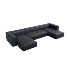 Šešiavietė odinė kampinė sofa Agawa, 375x173x68 cm, tamsiai mėlyna kaina ir informacija | Minkšti kampai | pigu.lt