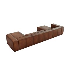 Šešiavietė odinė kampinė sofa Agawa, 375x173x68 cm, ruda kaina ir informacija | Minkšti kampai | pigu.lt