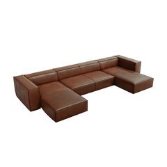 Šešiavietė odinė kampinė sofa Agawa, 375x173x68 cm, ruda kaina ir informacija | Minkšti kampai | pigu.lt