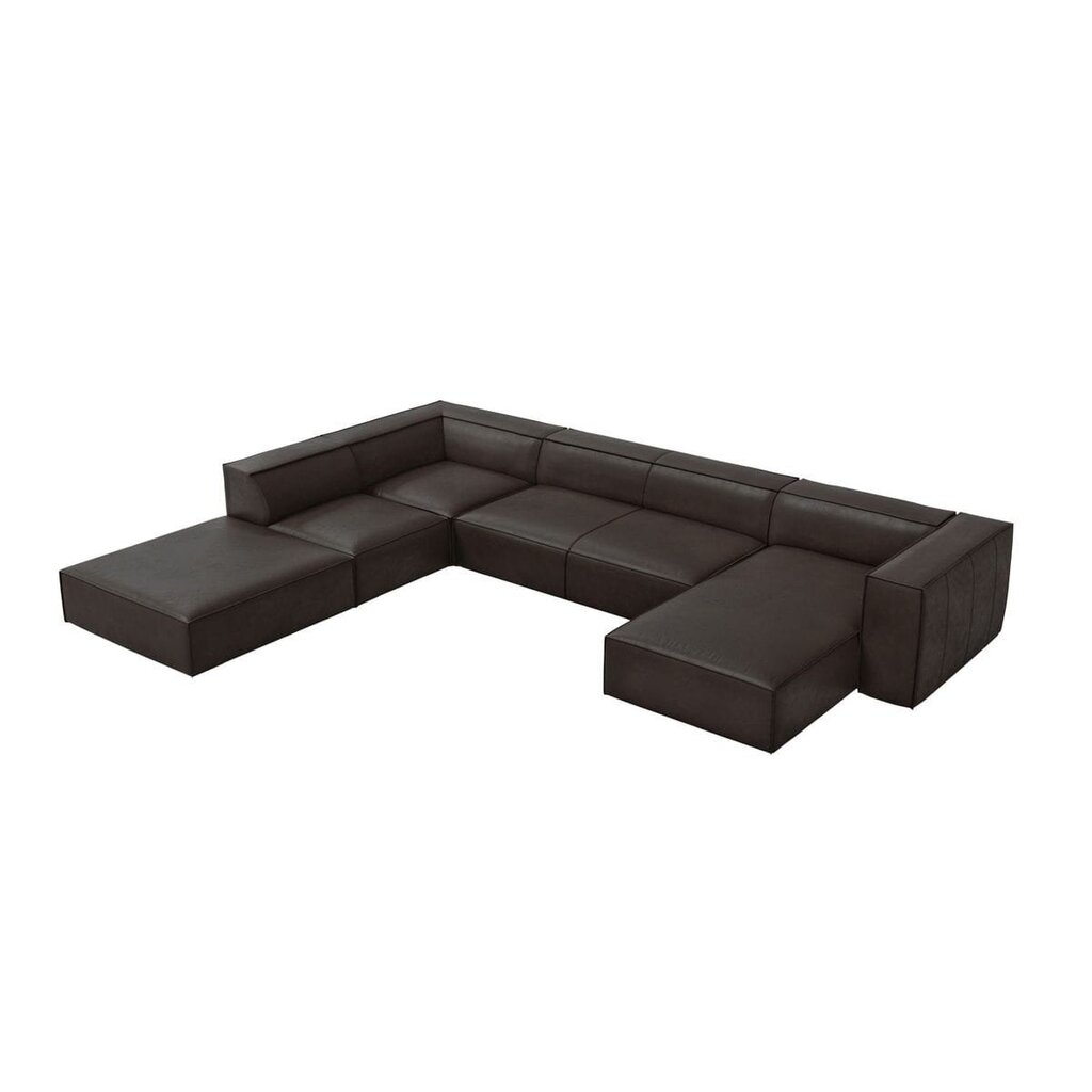Šešiavietė odinė kampinė sofa Agawa, 365x270x68 cm, tamsiai ruda kaina ir informacija | Minkšti kampai | pigu.lt