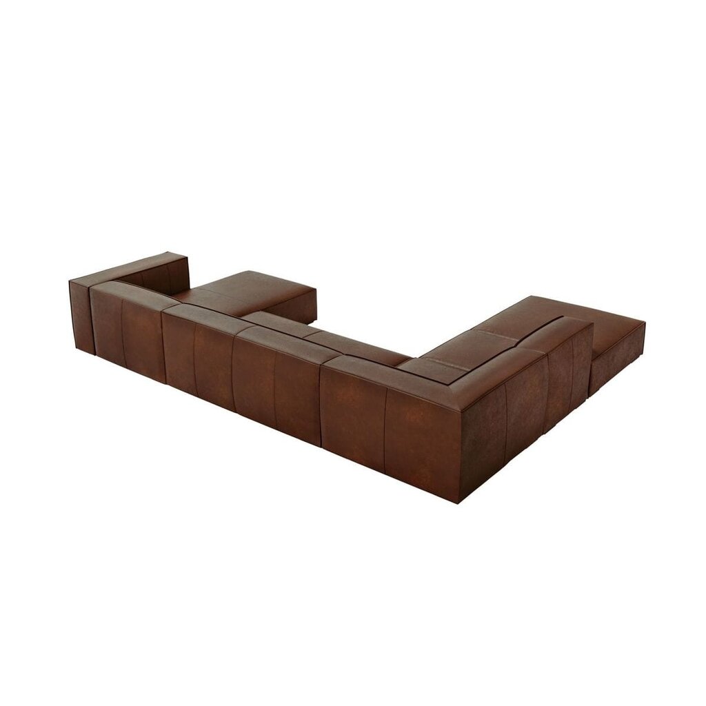 Šešiavietė odinė kampinė sofa Agawa, 365x270x68 cm, rudos spalvos kaina ir informacija | Minkšti kampai | pigu.lt