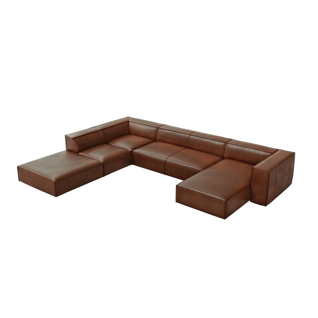 Šešiavietė odinė kampinė sofa Agawa, 365x270x68 cm, rudos spalvos цена и информация | Minkšti kampai | pigu.lt