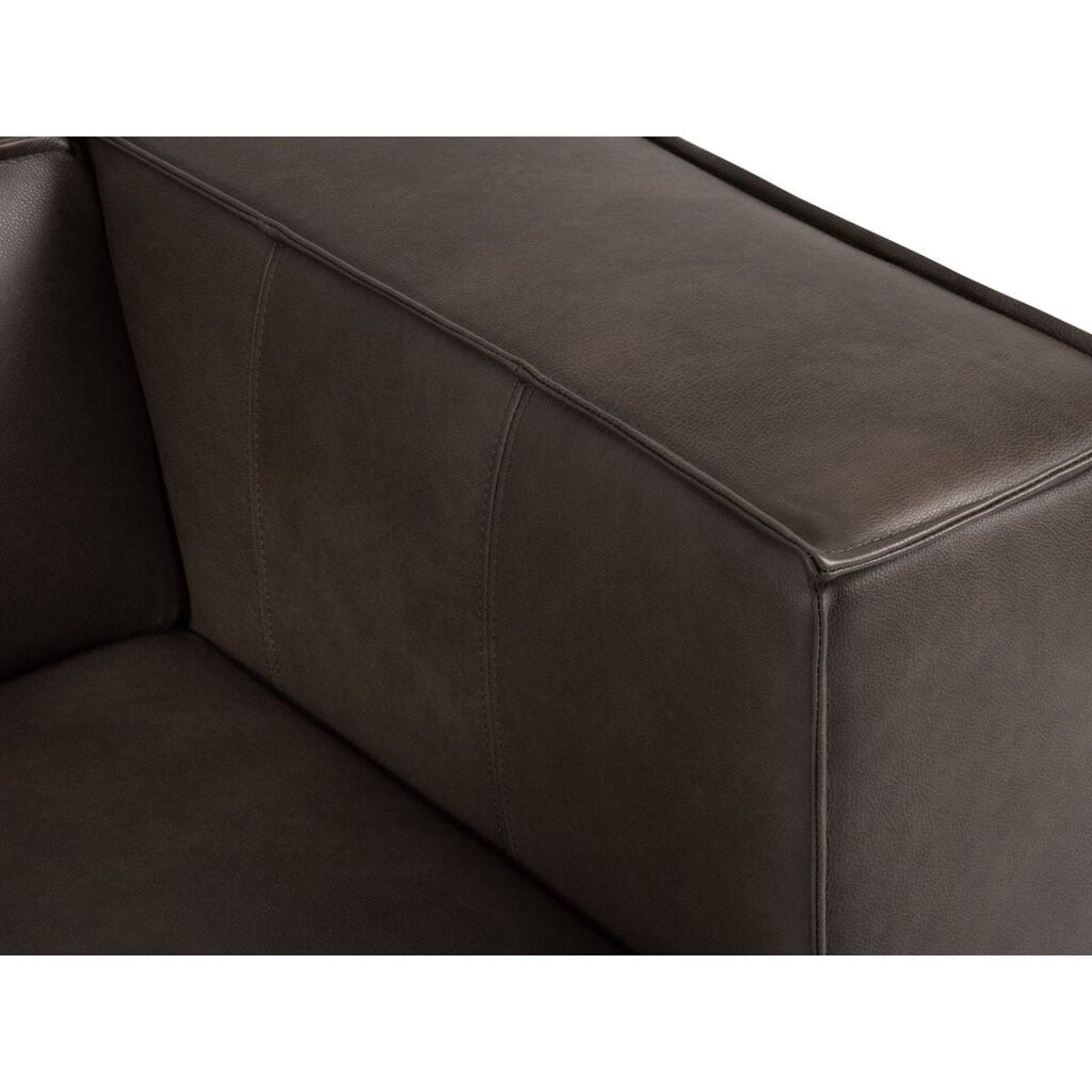 Šešiavietė odinė dešininė sofa Agawa, 365x270x68 cm, tamsiai rudos spalvos kaina ir informacija | Minkšti kampai | pigu.lt