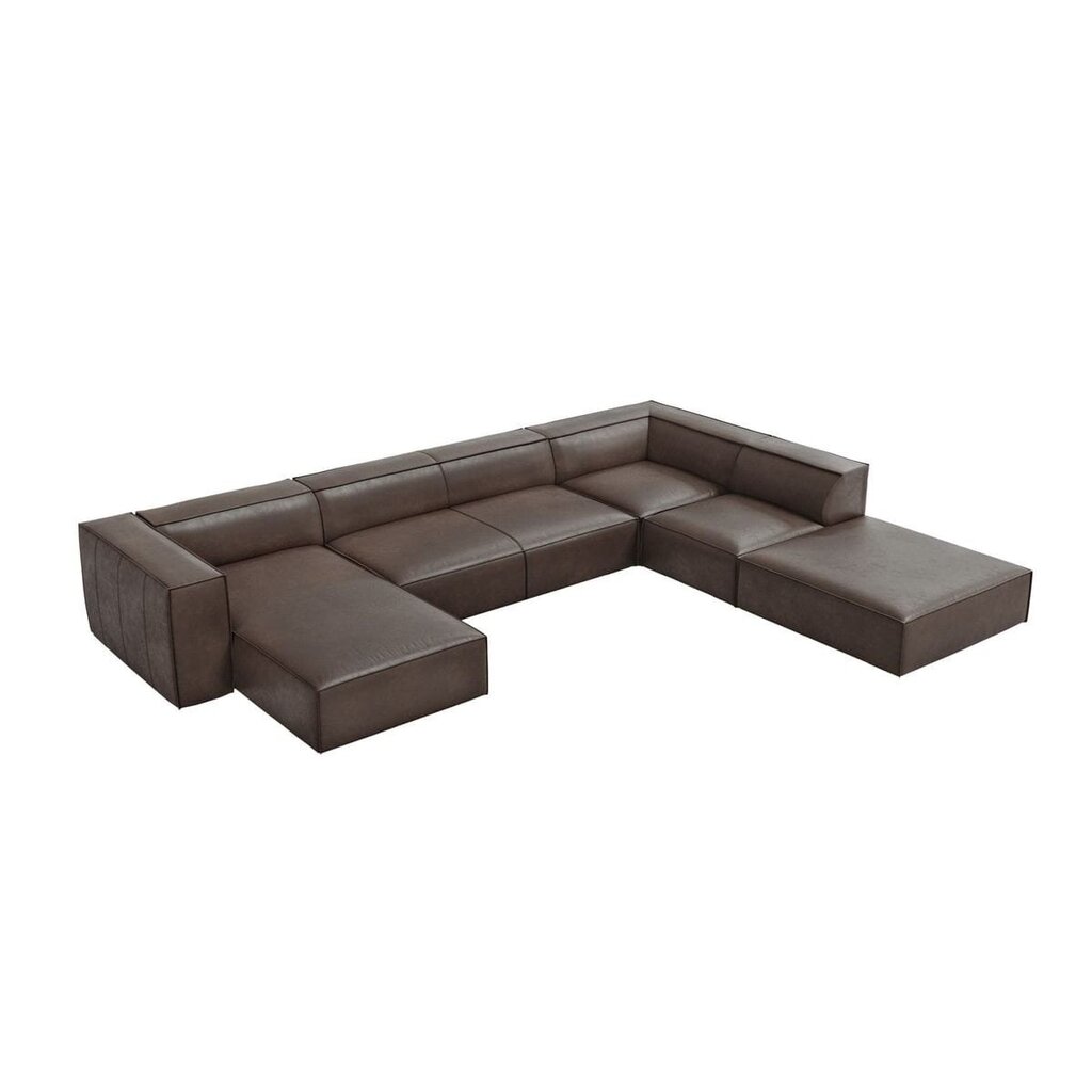 Šešiavietė odinė dešininė sofa Agawa, 365x270x68 cm, tamsiai rudos spalvos kaina ir informacija | Minkšti kampai | pigu.lt