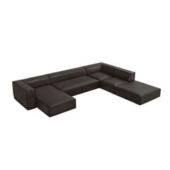 Šešiavietė odinė dešininė sofa Agawa, 365x270x68 cm, tamsiai ruda kaina ir informacija | Minkšti kampai | pigu.lt