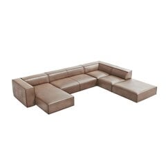 Šešiavietė odinė dešininė sofa Agawa, 365x270x68 cm, smėlio kaina ir informacija | Minkšti kampai | pigu.lt