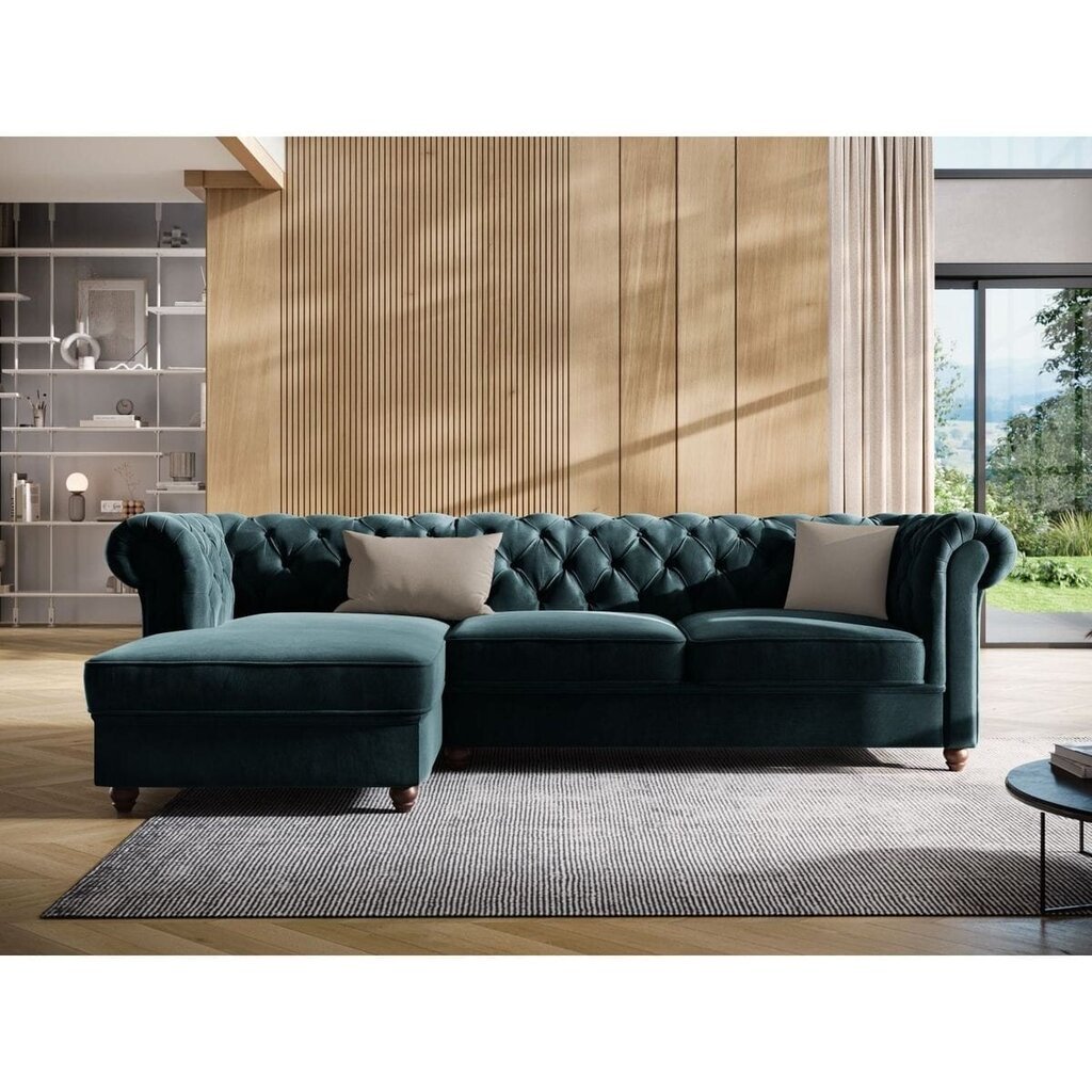 Kairinė kampinė sofa Lapis, 278x150x80 cm, tamsiai mėlyna kaina ir informacija | Minkšti kampai | pigu.lt