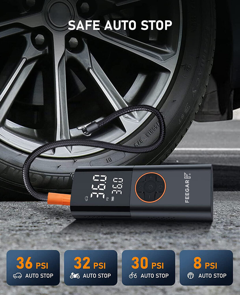 Automobilinis oro kompresorius Feegar 150PSI, 7800mAh kaina ir informacija | Automobilių 12V el. priedai | pigu.lt