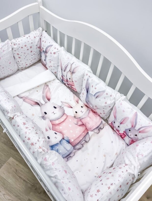 Happy Family vaikiškas patalų komplektas su apsaugomis Bunny, 17 dalių kaina ir informacija | Patalynė kūdikiams, vaikams | pigu.lt