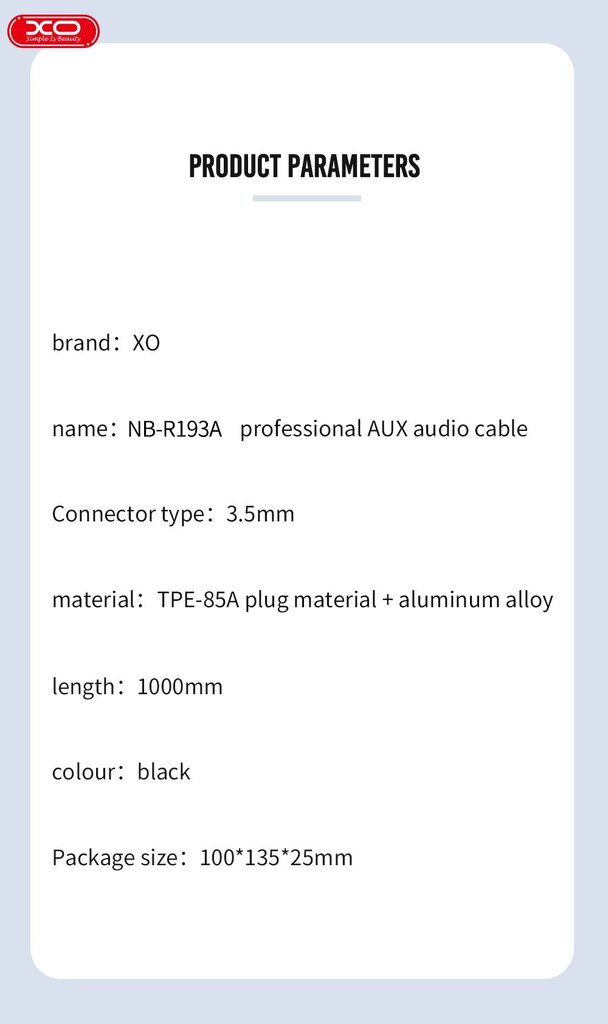 Xo jack 3.5mm/Lightning, 1 m kaina ir informacija | Kabeliai ir laidai | pigu.lt