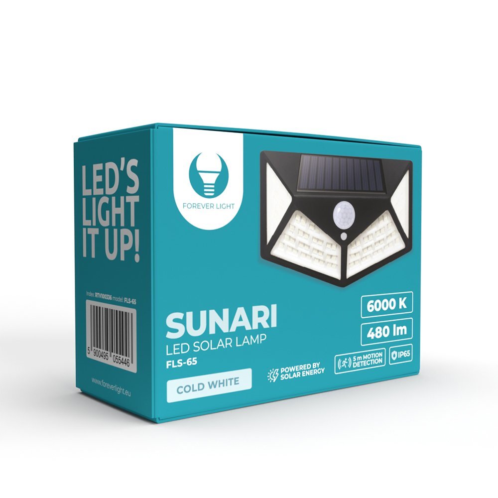 SUNARI Solar Lamp LED FLS-65 100*SMD PIR 6W 480lm 6000K 1200mAh Li-Ion Forever Light kaina ir informacija | Lauko šviestuvai | pigu.lt