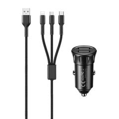 Car charger 2x USB, Remax RCC236, 2.4A (black) + 3 in 1 cable цена и информация | Зарядные устройства для телефонов | pigu.lt