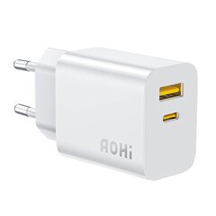 AOHI Wall charger A328C GaN 20W 1x USB-C,1x USB-A (white) цена и информация | Зарядные устройства для телефонов | pigu.lt