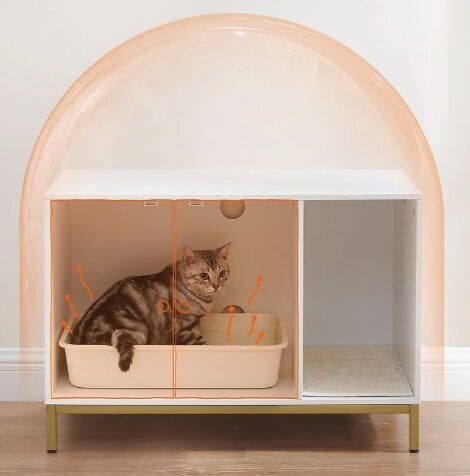 Kačių kraiko dėžės spintelė Feandrea, 80x50x55 cm, balta kaina ir informacija | Kačių tualetai | pigu.lt