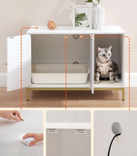 Kačių kraiko dėžės spintelė Feandrea, 80x50x55 cm, balta kaina ir informacija | Kačių tualetai | pigu.lt