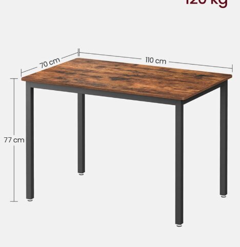 Valgomojo stalas, rudas/juodas kaina ir informacija | Virtuvės ir valgomojo stalai, staliukai | pigu.lt
