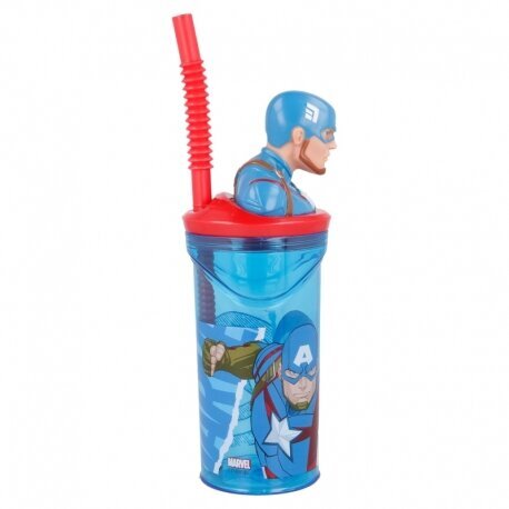 3D puodelis su šiaudeliu Captain America, 360 ml цена и информация | Originalūs puodeliai | pigu.lt