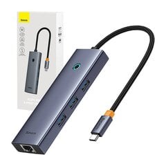 4in1 Hub Baseus  UltraJoy USB-C do 3x USB 3.0 + RJ45 (space grey) цена и информация | Адаптеры, USB-разветвители | pigu.lt