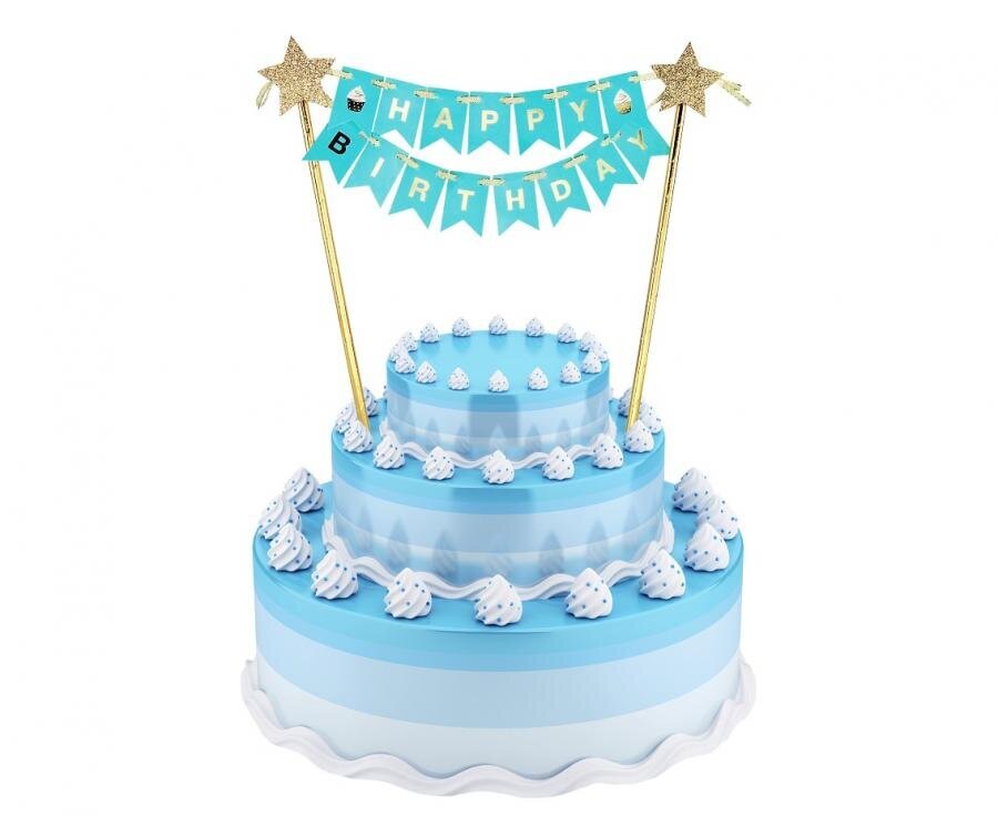 Torto puošmena, torto viršus 25 cm su užrašu "Su gimtadieniu", 1 vnt. kaina ir informacija | Dekoracijos šventėms | pigu.lt