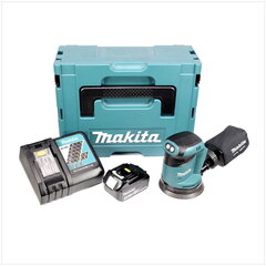 Аккумуляторная эксцентриковая шлифовальная машинка Makita DBO 180 RF1J 18 В 125 мм + 1 аккумулятор 3,0 Ач + зарядное устройство + Makpac цена и информация | Шлифовальные машины | pigu.lt