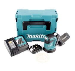 Makita DBO 180 RYJ 18 V akumuliatorinis ekscentrinis šlifuoklis + 2x baterija 1.5 Ah + įkroviklis + Makpac kaina ir informacija | Šlifuokliai | pigu.lt