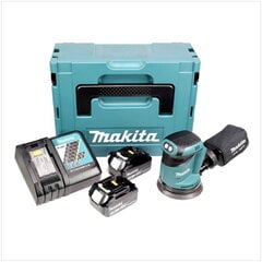 Makita DBO 180 RFJ akumuliatorinis ekscentrinis šlifuoklis 18 V 125 mm + 2x baterija 3.0 Ah + įkroviklis + Makpac kaina ir informacija | Šlifuokliai | pigu.lt