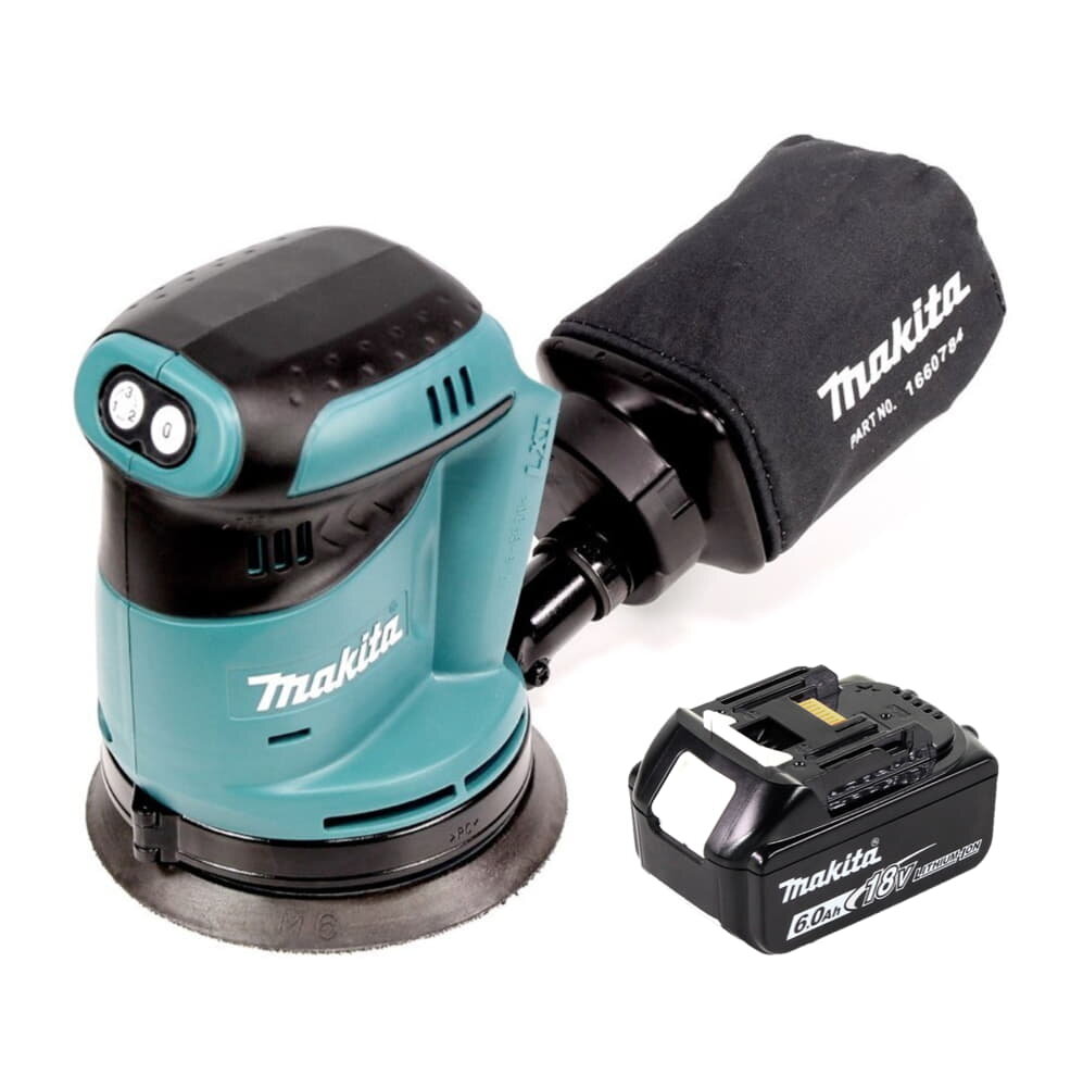 Makita DBO 180 G1 akumuliatorinis ekscentrinis šlifuoklis 18 V 125 mm + 1x baterija 6.0 Ah - be įkroviklio kaina ir informacija | Šlifuokliai | pigu.lt