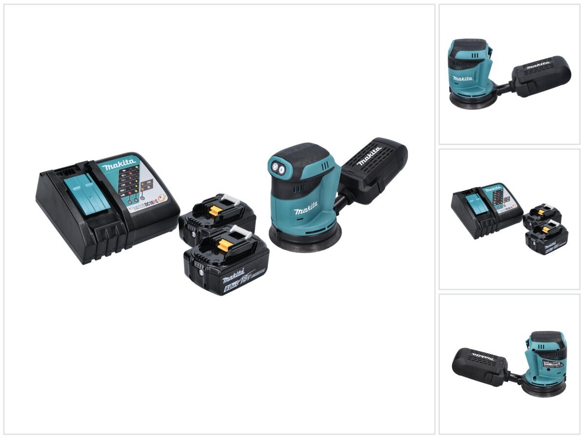 Makita DBO 180 RG akumuliatorinis ekscentrinis šlifuoklis 18 V 125 mm + 2x akumuliatorius 6.0 Ah + įkroviklis kaina ir informacija | Šlifuokliai | pigu.lt