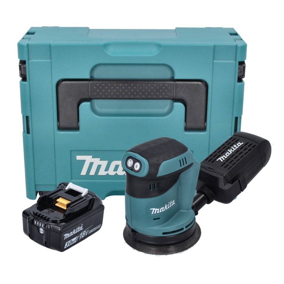 Makita DBO 180 F1J akumuliatorinis ekscentrinis šlifuoklis 18 V 125 mm + 1x baterija 3.0 Ah + Makpac - be įkroviklio цена и информация | Šlifuokliai | pigu.lt