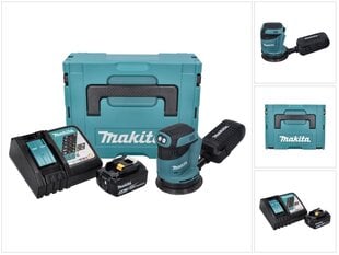 Makita DBO 180 RG1J akumuliatorinis ekscentrinis šlifuoklis 18 V 125 mm + 1x baterija 6.0 Ah + įkroviklis + Makpac kaina ir informacija | Šlifuokliai | pigu.lt