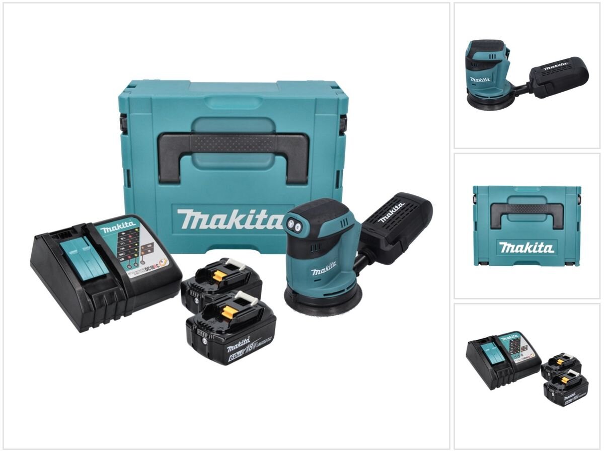 Makita DBO 180 RGJ akumuliatorinis ekscentrinis šlifuoklis 18 V 125 mm + 2x baterija 6.0 Ah + įkroviklis + Makpac kaina ir informacija | Šlifuokliai | pigu.lt