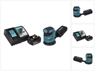 Makita DBO 180 RF1 akumuliatorinis ekscentrinis šlifuoklis 18 V 125 mm + 1x baterija 3.0 Ah + įkroviklis kaina ir informacija | Šlifuokliai | pigu.lt