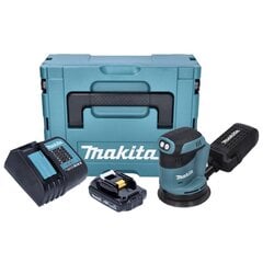 Makita DBO 180 SY1J akumuliatorinis ekscentrinis šlifuoklis 18 V 125 mm + 1x baterija 1.5 Ah + įkroviklis + Makpac kaina ir informacija | Šlifuokliai | pigu.lt