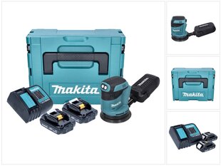 Аккумуляторная эксцентриковая шлифмашинка Makita DBO 180 SYJ 18 В 125 мм + 2х аккумулятора 1,5 Ач + зарядное устройство + Makpac цена и информация | Шлифовальные машины | pigu.lt