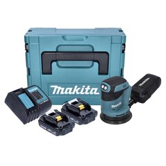 Аккумуляторная эксцентриковая шлифмашинка Makita DBO 180 SYJ 18 В 125 мм + 2х аккумулятора 1,5 Ач + зарядное устройство + Makpac цена и информация | Шлифовальные машины | pigu.lt