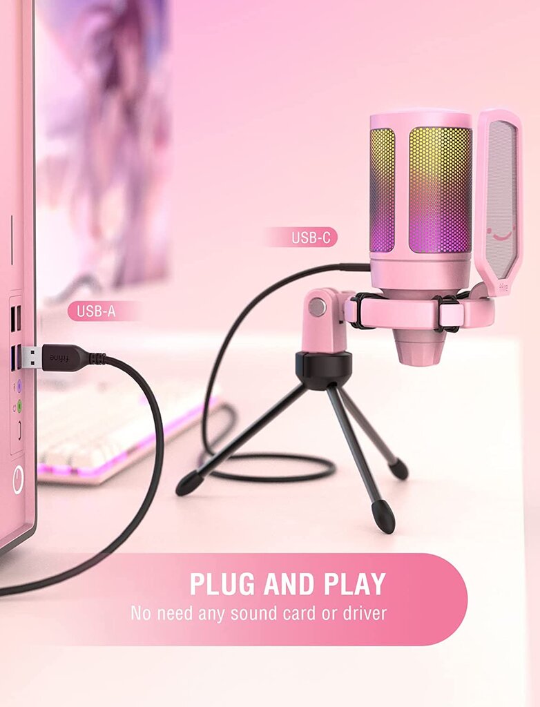 Fifine A6VP RGB Pink цена и информация | Mikrofonai | pigu.lt