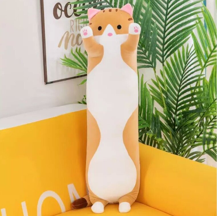 Pliušinis žaislas - pagalvė katinas, 70 cm, rudas kaina ir informacija | Minkšti (pliušiniai) žaislai | pigu.lt