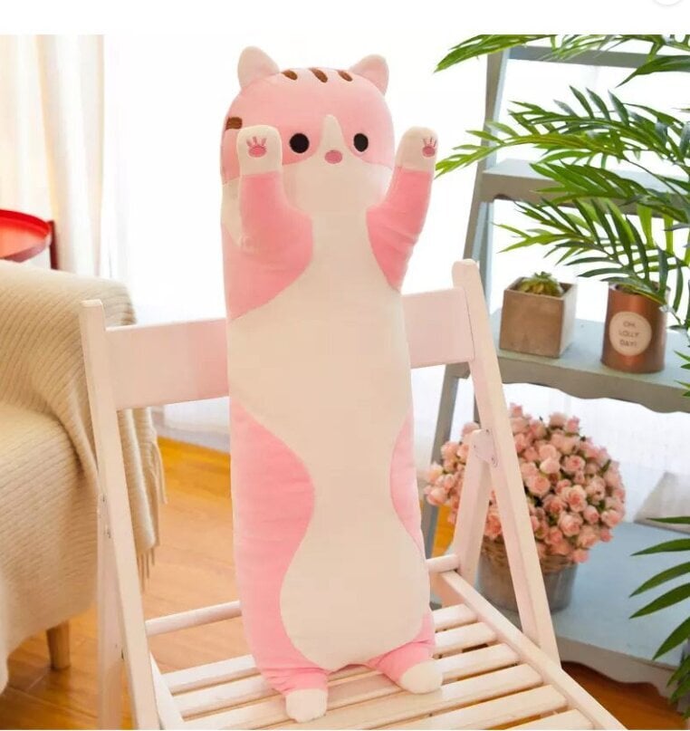 Pliušinis žaislas - pagalvė katinas, 70 cm, rožinis kaina ir informacija | Minkšti (pliušiniai) žaislai | pigu.lt