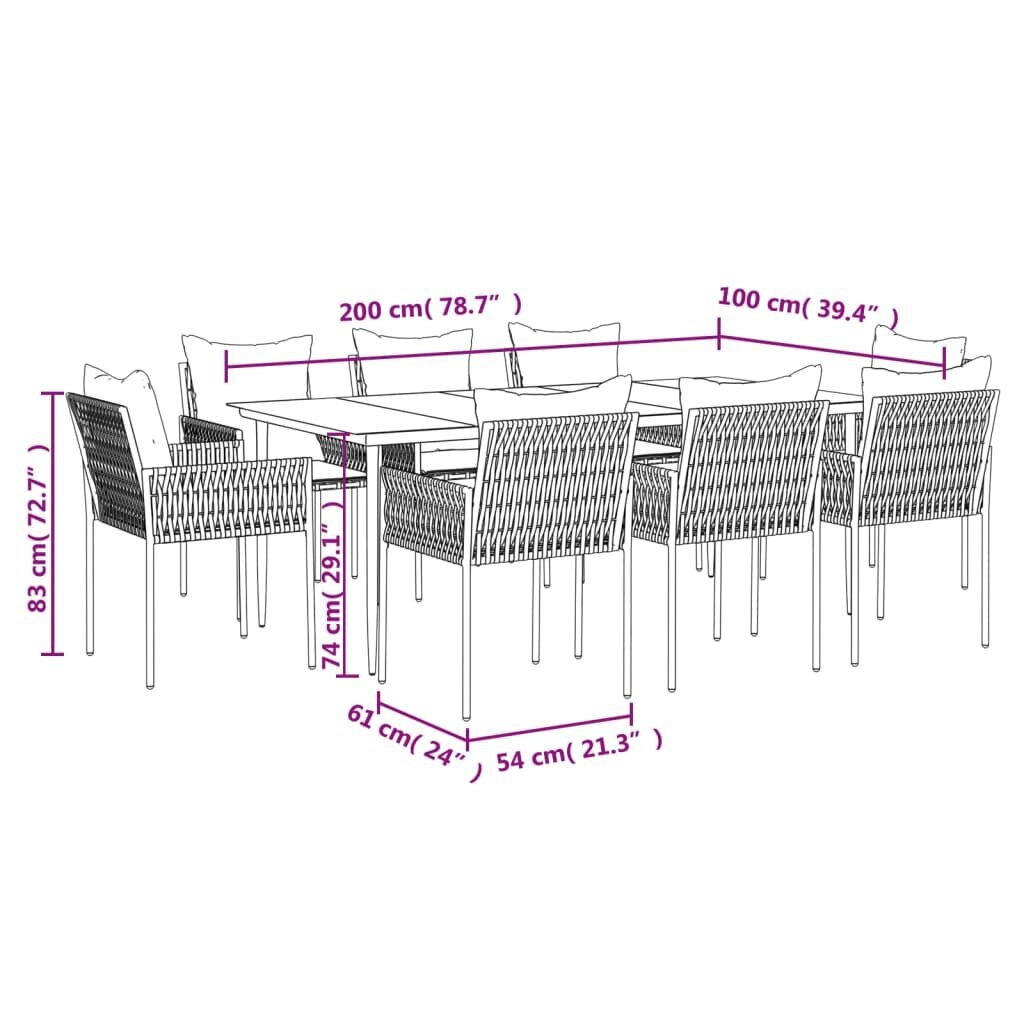 9-ių dalių lauko baldų komplektas vidaXL, rudas цена и информация | Lauko baldų komplektai | pigu.lt