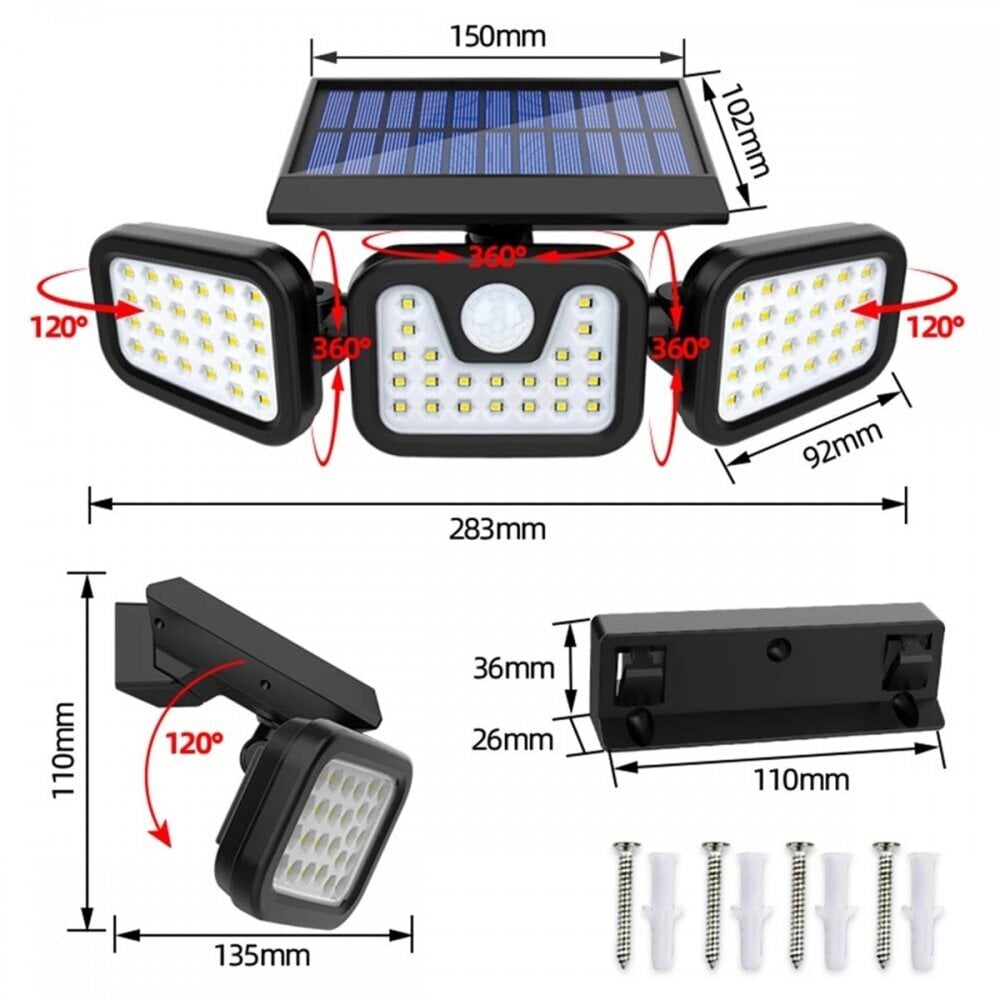 Lauko LED šviestuvas su saulės baterija kaina ir informacija | Lauko šviestuvai | pigu.lt