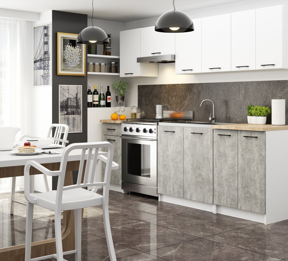Virtuvinė spintelė Oliwia, 60x40x85,2 cm, balta/pilka kaina ir informacija | Virtuvinės spintelės | pigu.lt