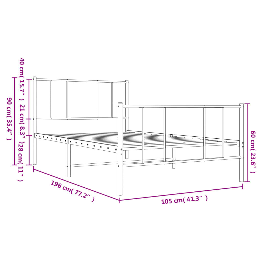 Lovos rėmas vidaXL, 100x190 cm, juodas kaina ir informacija | Lovos | pigu.lt