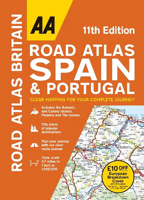 AA Road Atlas Spain & Portugal 11th New edition kaina ir informacija | Kelionių vadovai, aprašymai | pigu.lt