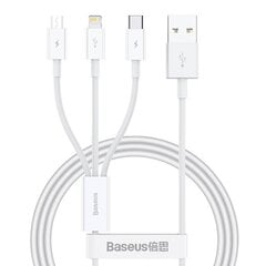 Quick Charge USB to M+L+C  Baseus Superior Data 3.5A 1m (White) цена и информация | Кабели для телефонов | pigu.lt