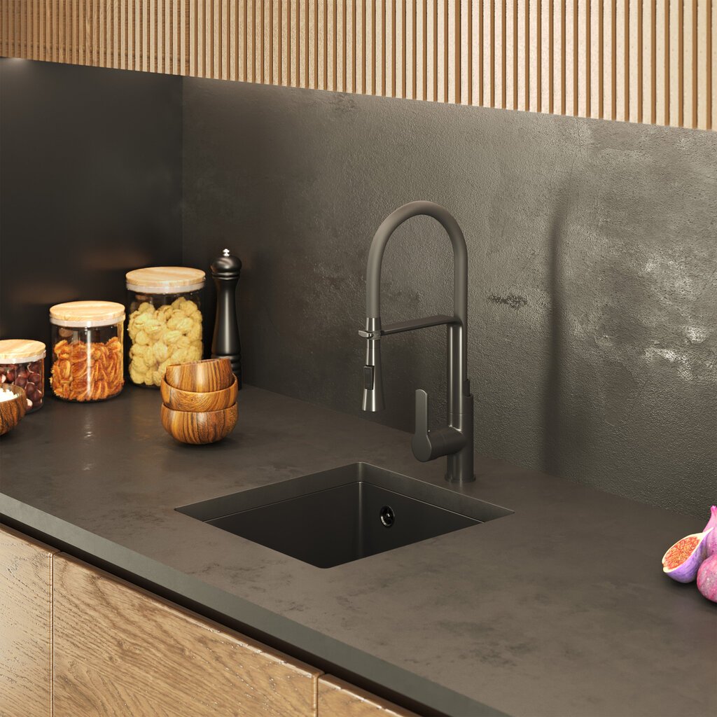 Granito kriauklė, sifonas Granitan, juodi kaina ir informacija | Virtuvinės plautuvės | pigu.lt