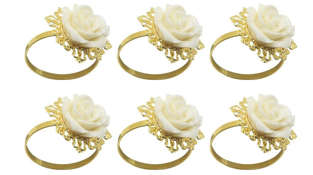 Servėtėlių žiedai Balta rožė, 6 vnt kaina ir informacija | Staltiesės, servetėlės | pigu.lt